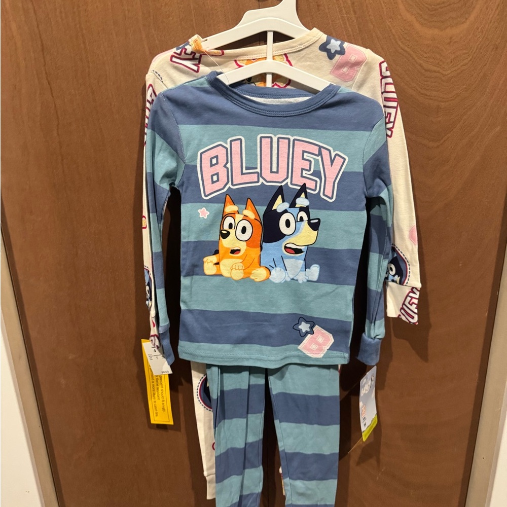 Bluey Kids Pajama Set - Blue and White Stripes